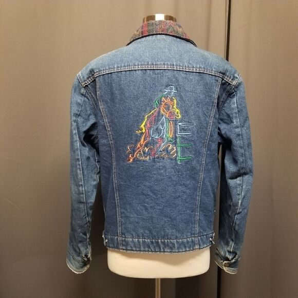 Vintage 90s Saddle King Barrel Racing Rodeo Embroidered Jean Trucker Jacket - Picture 1 of 10